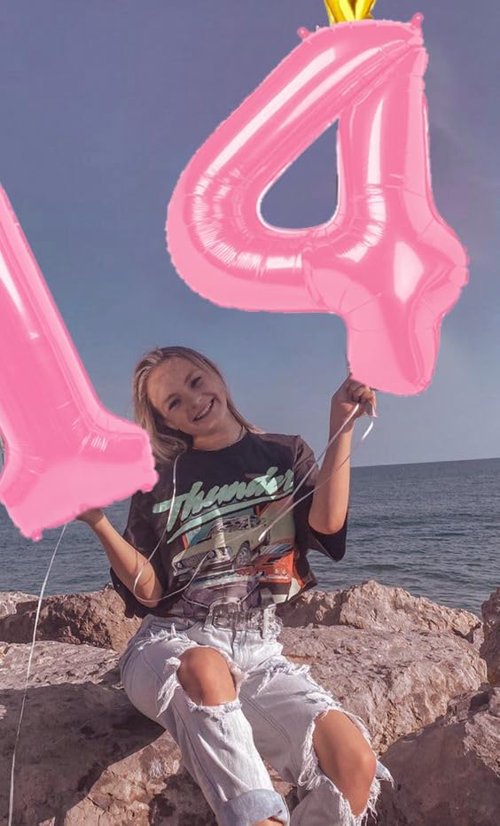40 Inch Pink Number Balloon 0-9(Zero-Nine) with Crown, Big Size Happy Birthday Balloon, Foil Helium