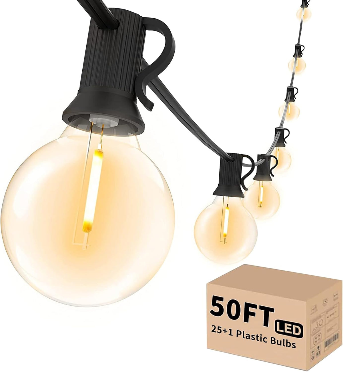 Svater Outdoor String Lights 50 FT, Patio LED Lights Outside with 26pcs Bulbs, Waterproof