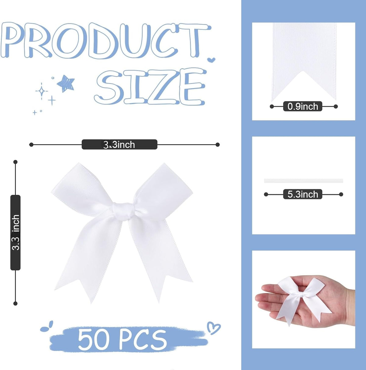 Feluwi White Gift Wrap Bows (50 Pcs) - 3.3 Inch Elegant Plastic-Free Bows for Christmas Gifts