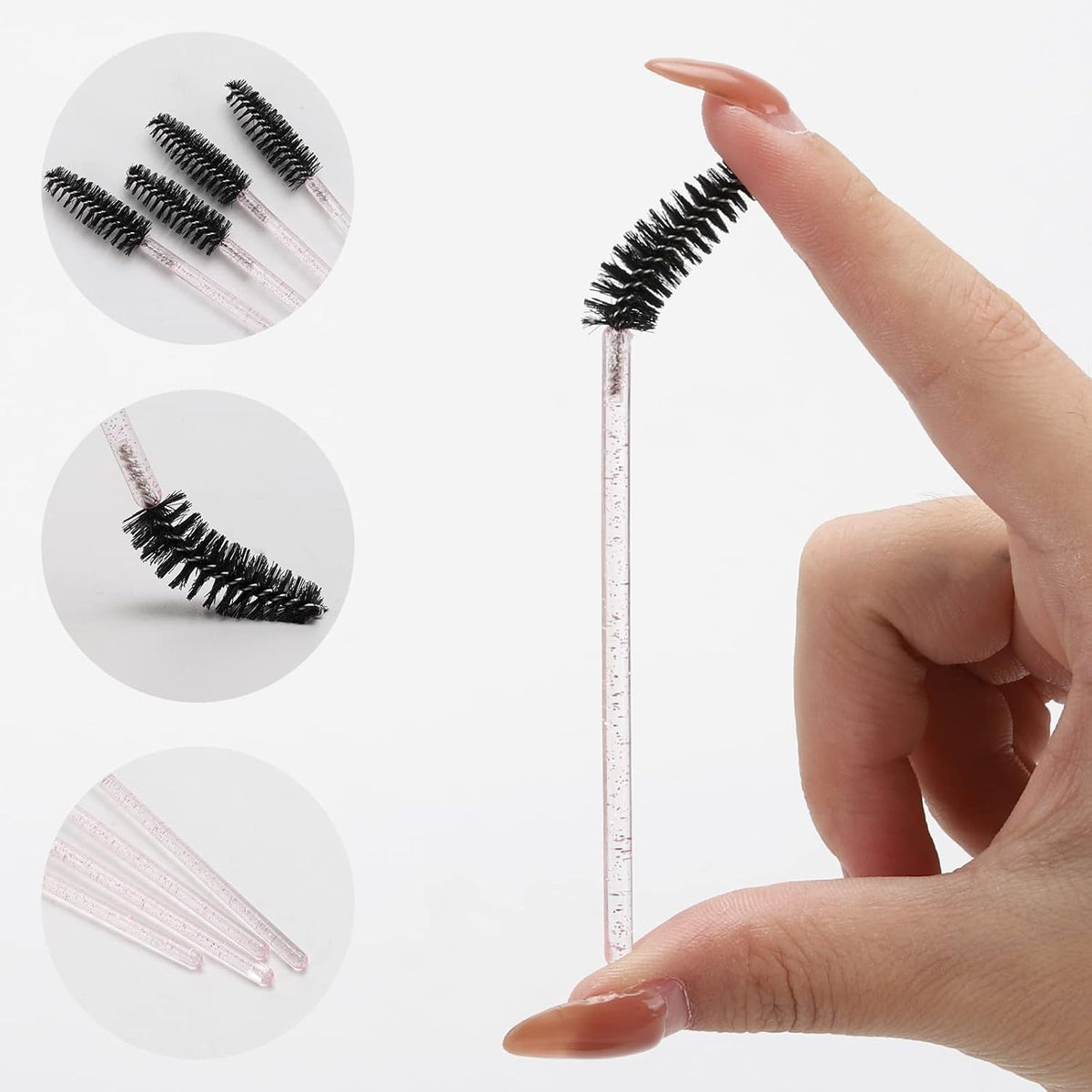 100 Pcs Disposable Mascara Wands, Crystal Eyebrow Spoolies Brush for Eyelash Extensions, Lash