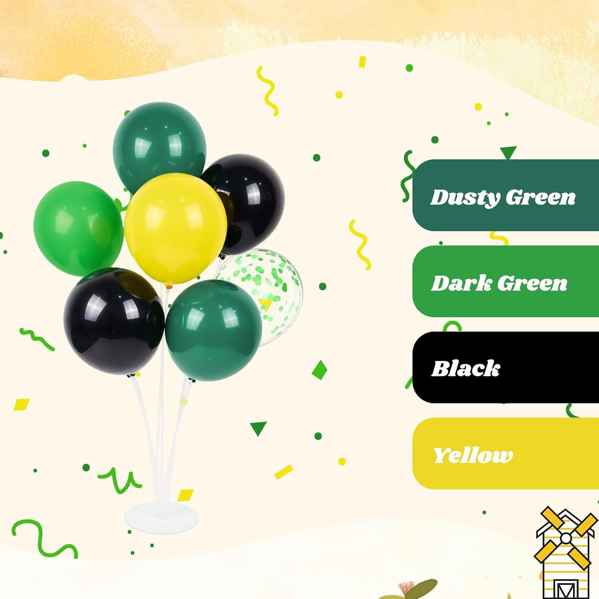 60pcs Tractor Balloons 12inch with Black Green and Yellow Balloons for Baby Shower Farm Tractor