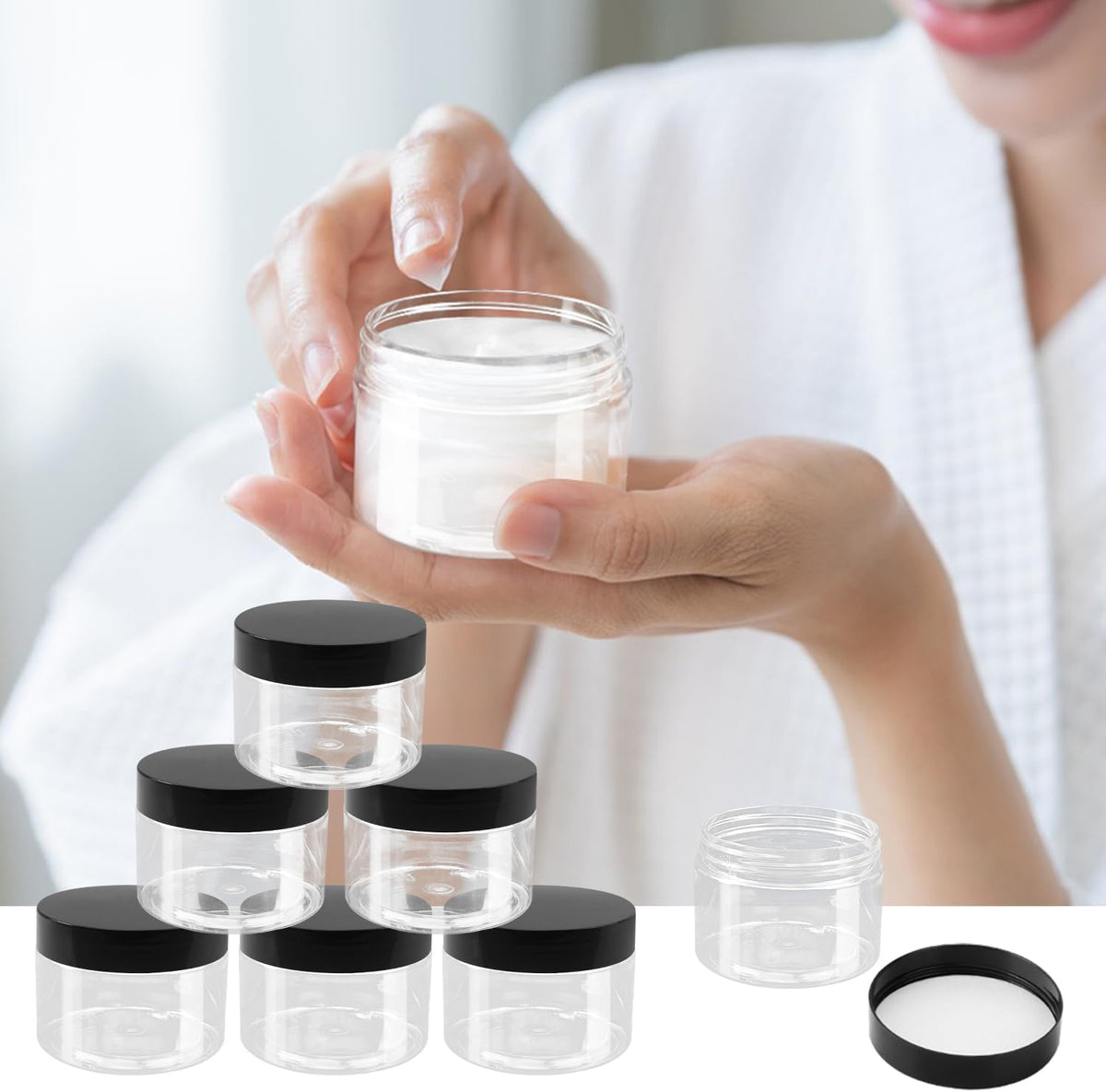 80 Packs 4 OZ Transparent Plastic Jars with black Lids, Body Butter Containers, Cosmetic Containers