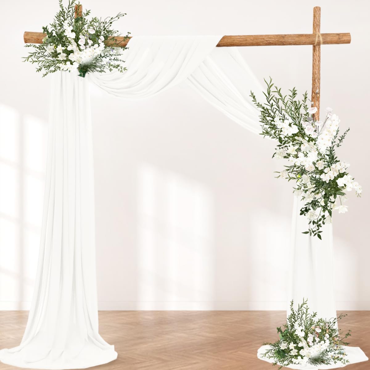 Ivory Wedding Arch Draping Fabric 2 Panels 30'' x 18FT Sheer Chiffon Arch Drapery for Photo Booth