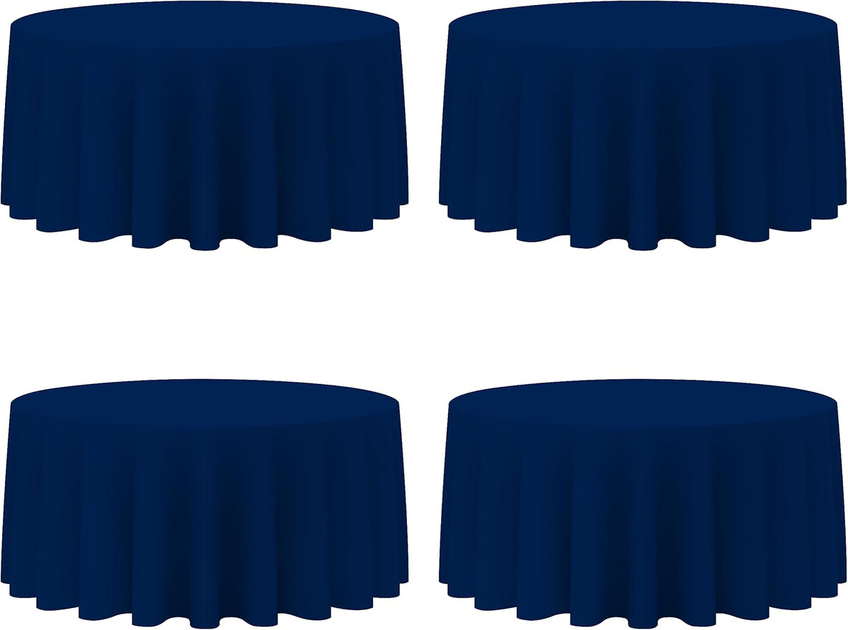 BRILLMAX 4 Pack Navy Blue Round Tablecloths 132 Inch - Circle Bulk Linen Polyester Fabric Washable