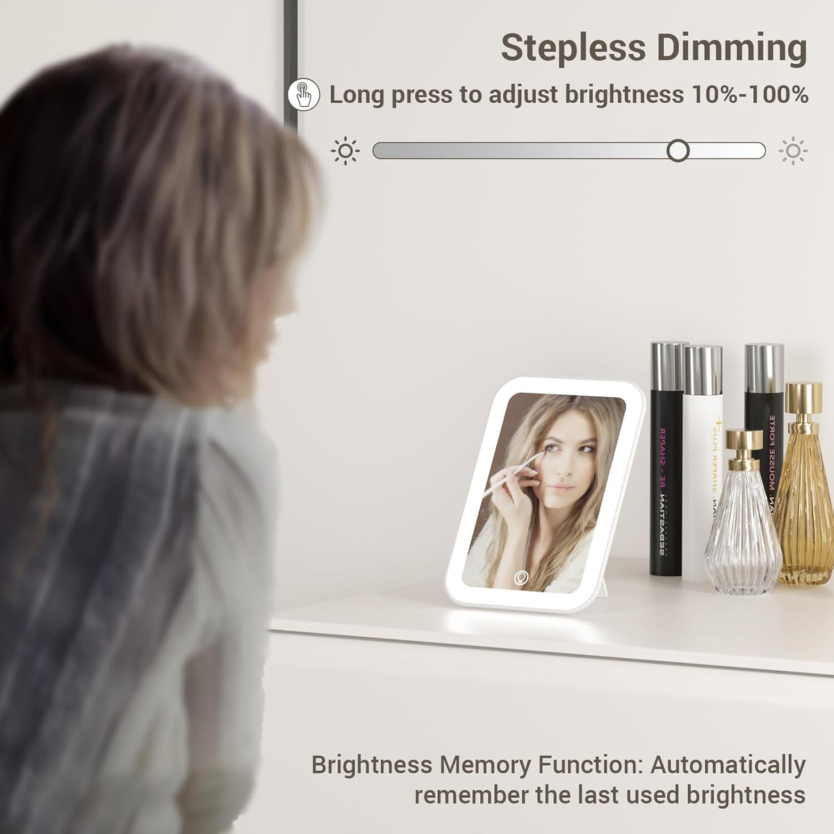 Kintion Travel Makeup Mirror, 6"*4.2" Rechargeable Portable LED Lighted Tabletop Vanity Mirror, 3
