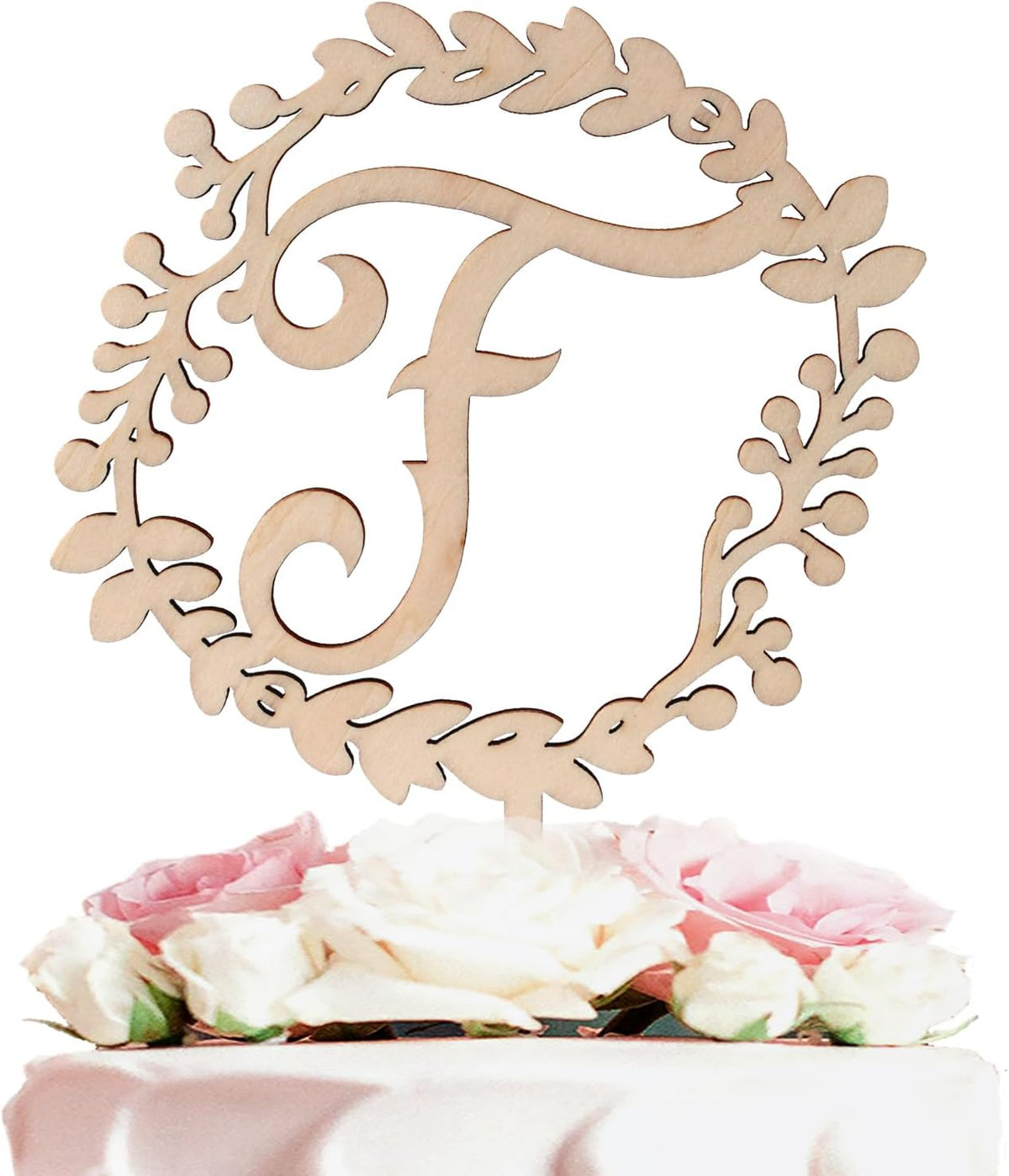 LINGTEER Personalized Inital Letter F Wooden Cake Topper Perfect for Birthday Rustic Wedding