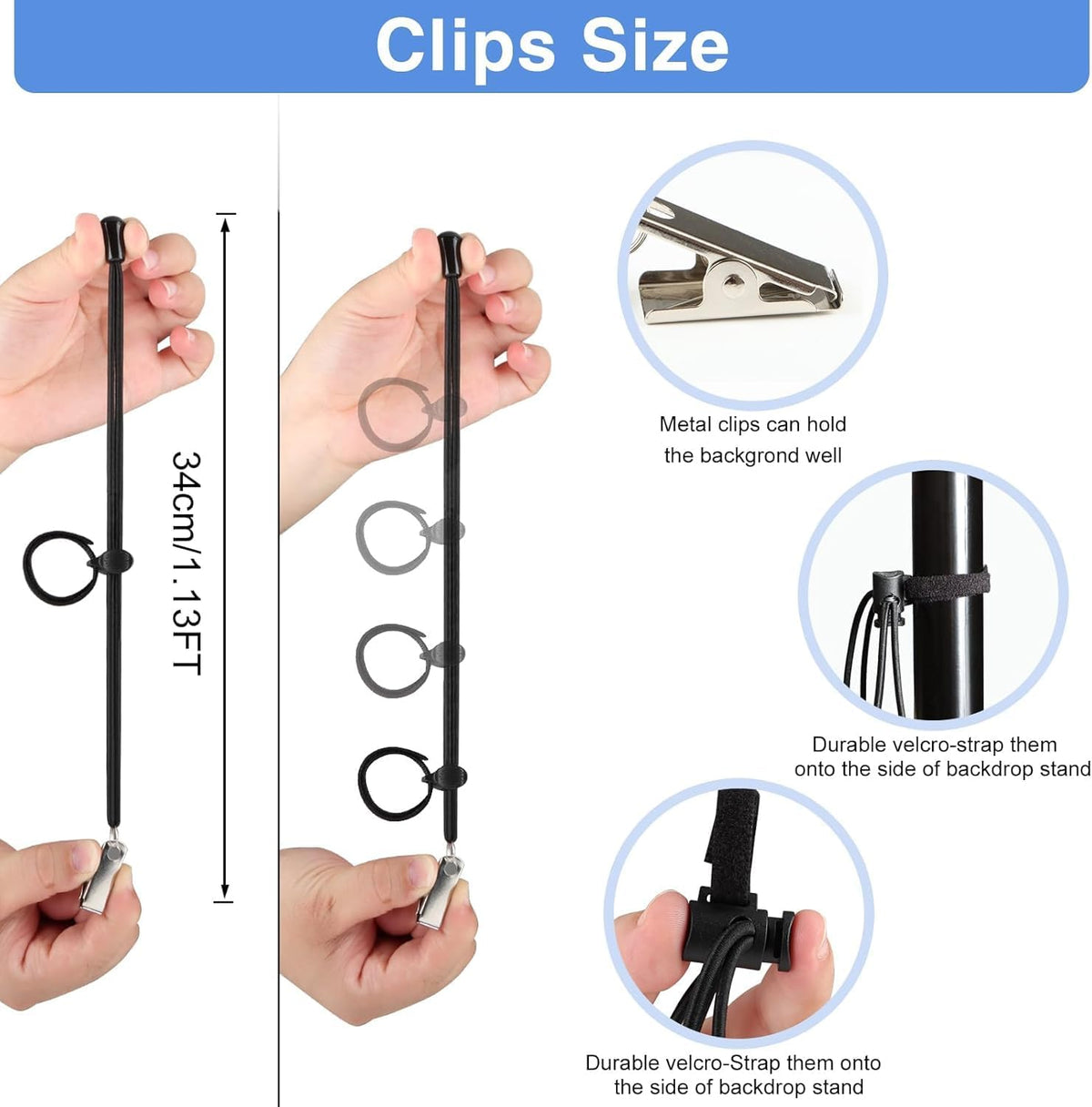 6 Pack 4.5 Inch Heavy Duty Spring Clamps + 6 Pack Backdrop Clips, Elastic Nylon Backdrop Clamps