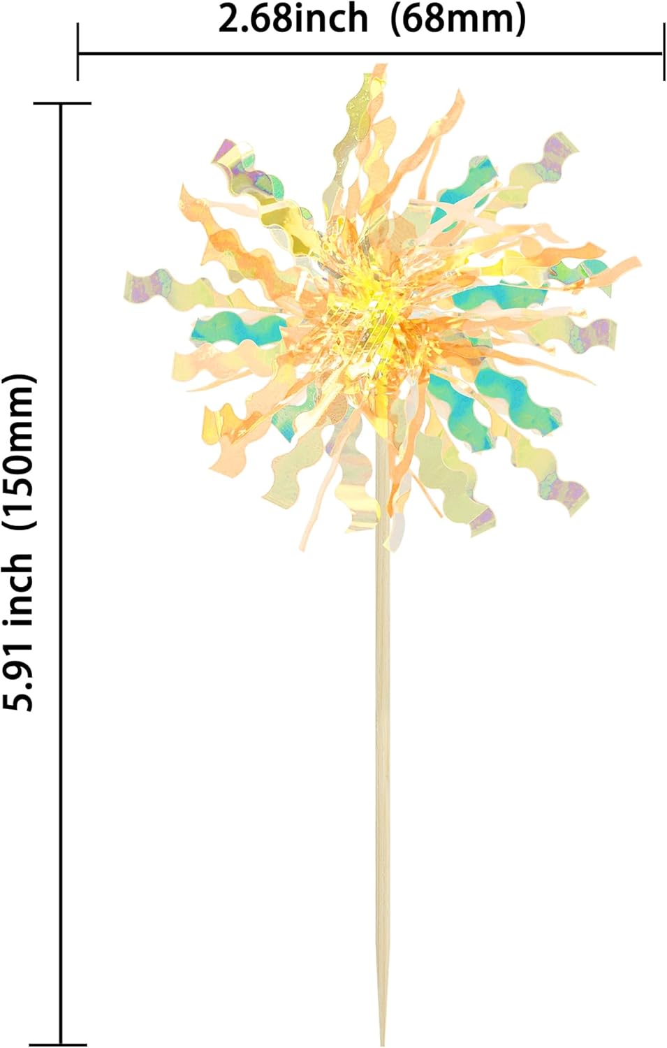 Gyufise 20Pcs Foil Firework Cupcake Toppers Happy Birthday Cake Toppers Tinsel Flower Drink