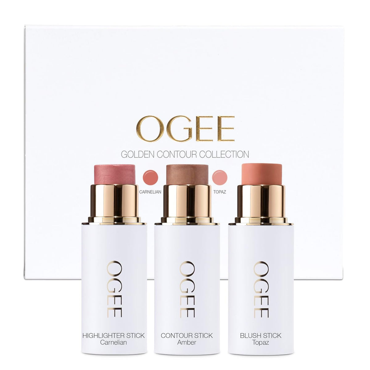 Ogee Face Stick Trio - Golden Contour Stick Makeup Collection - Certified Organic Bronzer, Blush