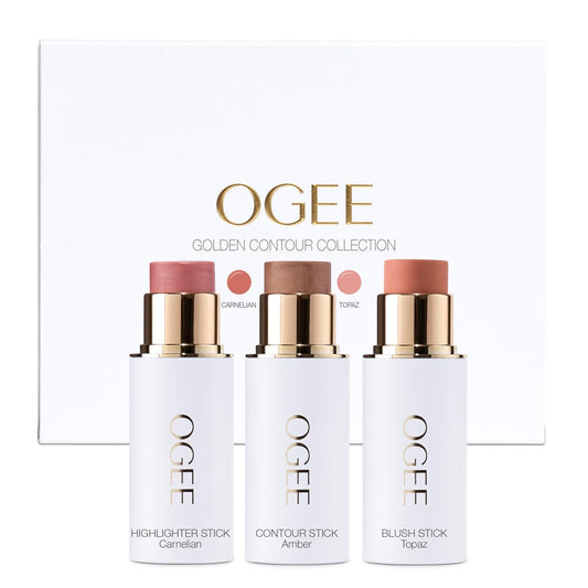 Ogee Face Stick Trio - Golden Contour Stick Makeup Collection - Certified Organic Bronzer, Blush