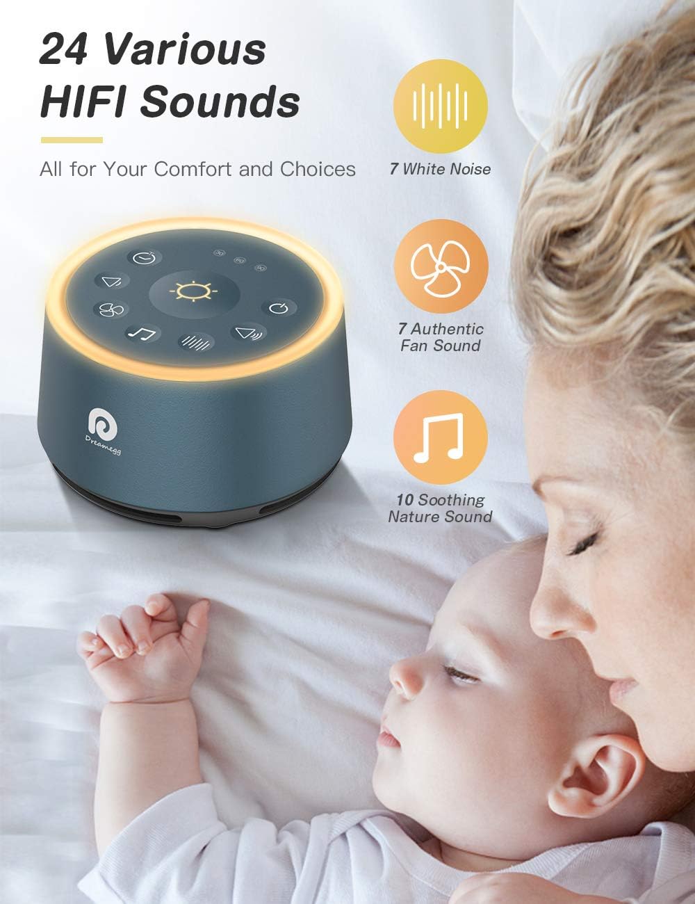 Dreamegg D1 Sound Machine - White Noise Machine with Baby Night Light for Sleeping, High Fidelity