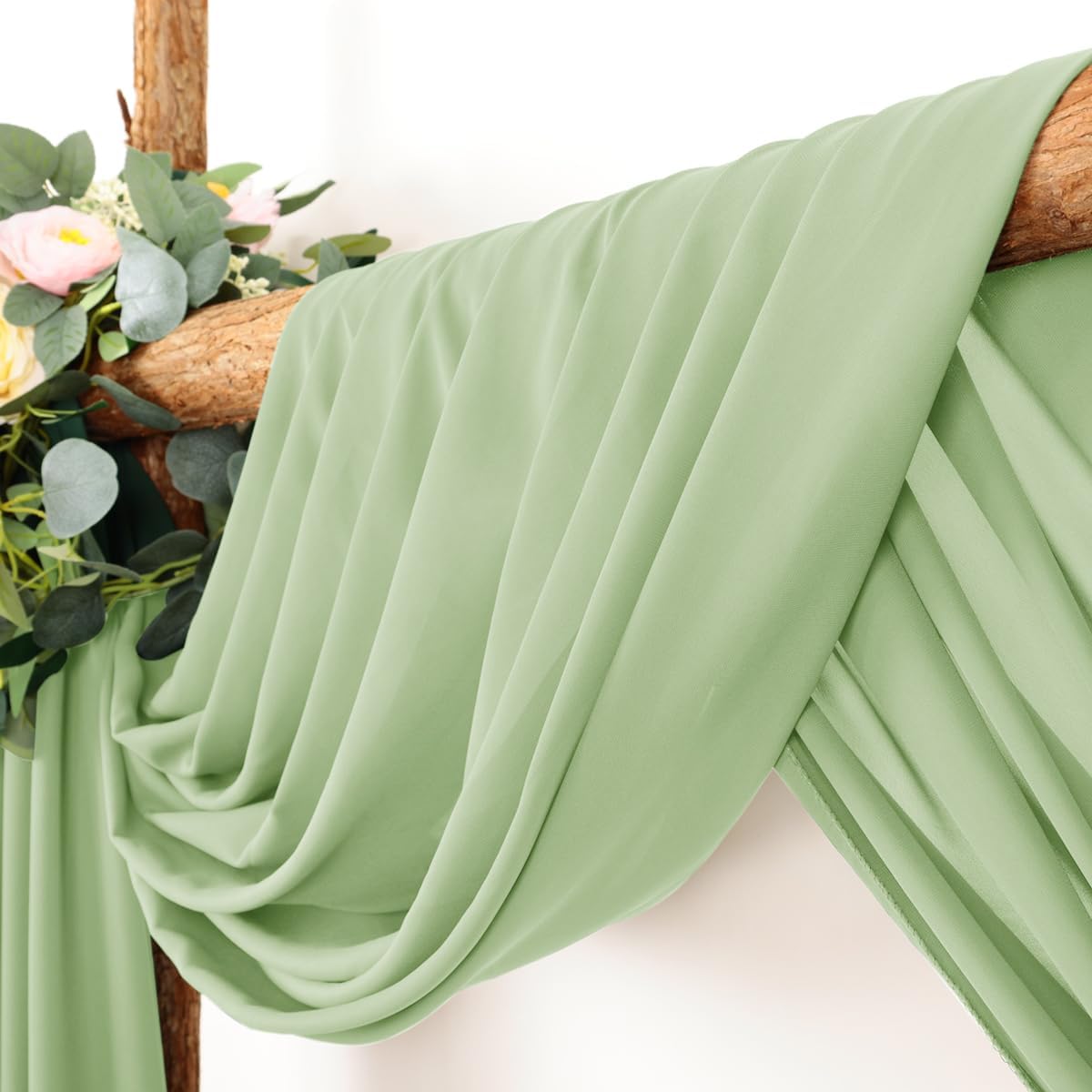 Wedding Arch Draping Fabric 1 Panel 30'' x 18FT Sage Green Sheer Chiffon Arch Drapery for Photo