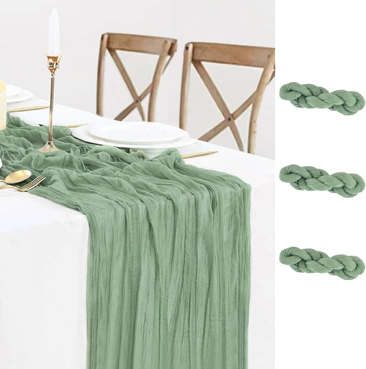 3 Pack Sage Green Cheesecloth Table Runner 10FT 120 Inches Green Gauze Table Runner for Wedding