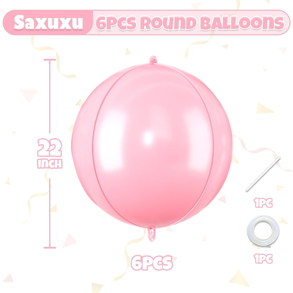 Giant 4D Foil Balloons, 6Pcs Large Metallic Pastel Pink Round Balloons, 22 Inch Big Round Foil