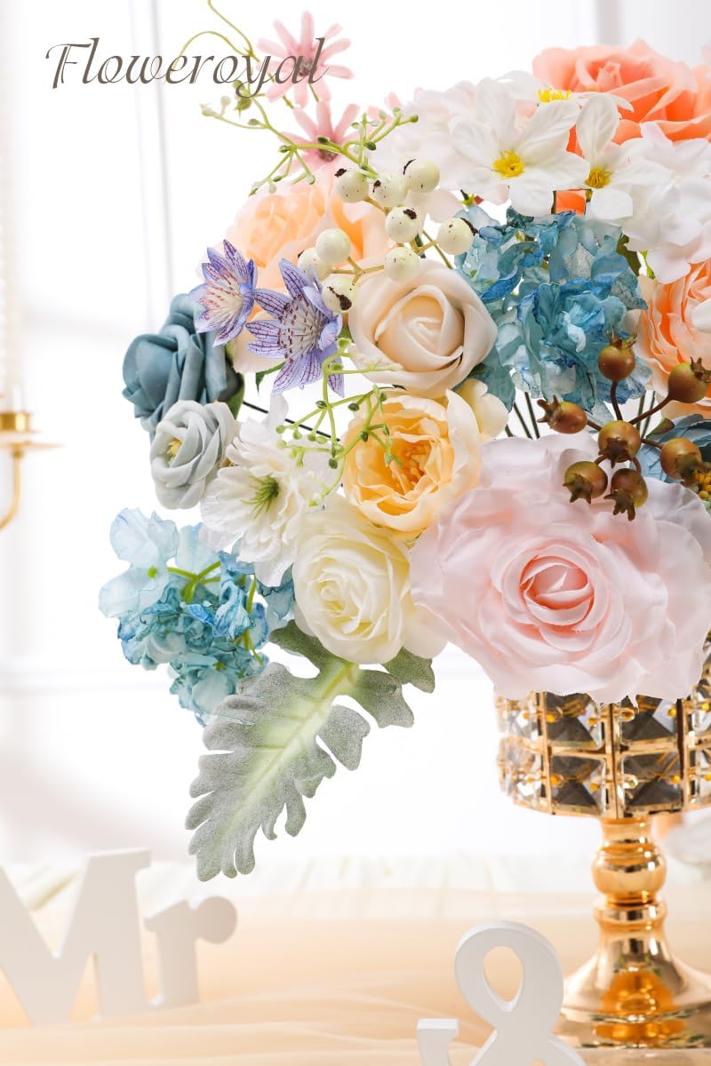 Floweroyal Artificial Flowers Combo Fairy Blue Flowers Mix Silk Flowers Fake Roses with Stems for