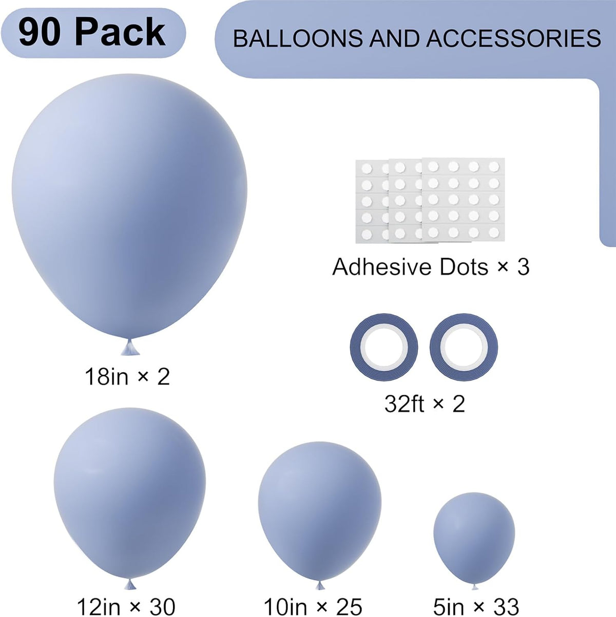 90pack Dusty Blue Balloons Different Size 18/12/10/5 Inch Dusty Blue Balloon Garland Arch Kit for