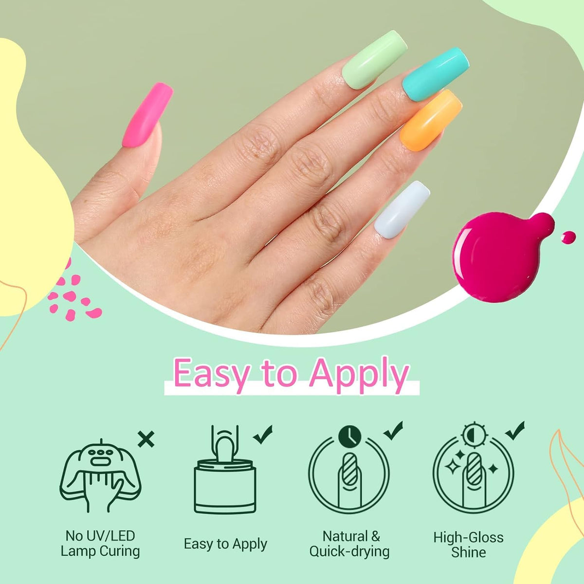 AZUREBEAUTY Dip Nails Powder Starter Kit, Summer Bright Pink Green Series Friendly Acrylic Dip