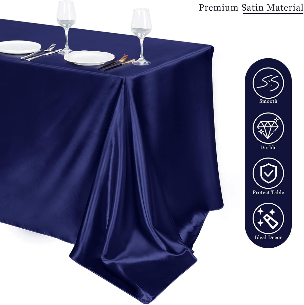 TURSTIN 4 Packs Satin Tablecloth 102 x 58 Inch Overlay Satin Table Cover Rectangle Bright Silk