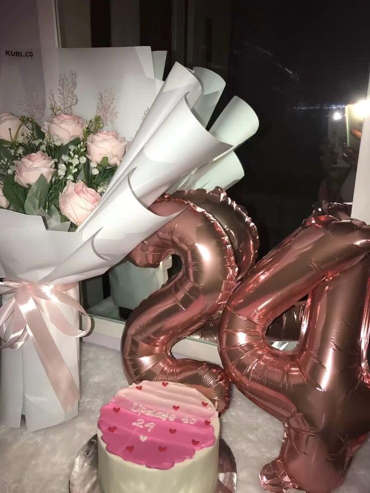 40 Inch Rose Gold Large Number 4 Birthday Balloon, Giant Number Four 14 24 34 40 44 Balloons, Rose
