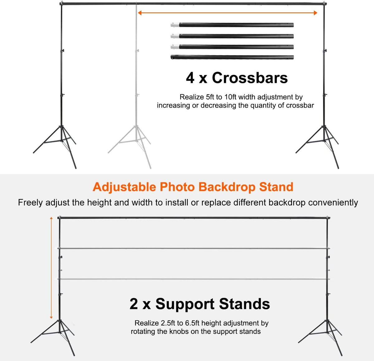 iMounTEK Backdrop Stand Photo Video Studio, 10Ft Wide Adjustable Backdrop Stand, Background Support