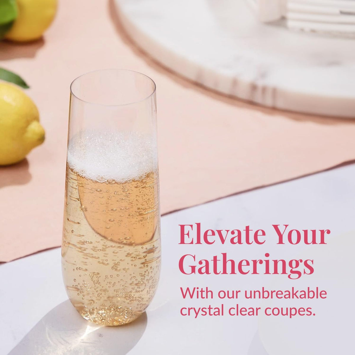 Prestee 24 Plastic Champagne Flutes - 9oz Heavy Duty Stemless Champagne Glasses for Parties