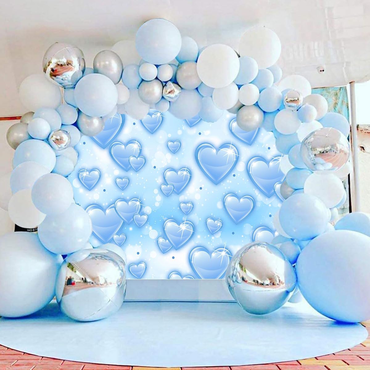 Sensfun 10x7ft Light Blue Heart Backdrop Early 2000s Party Decorations Old School Backdrops