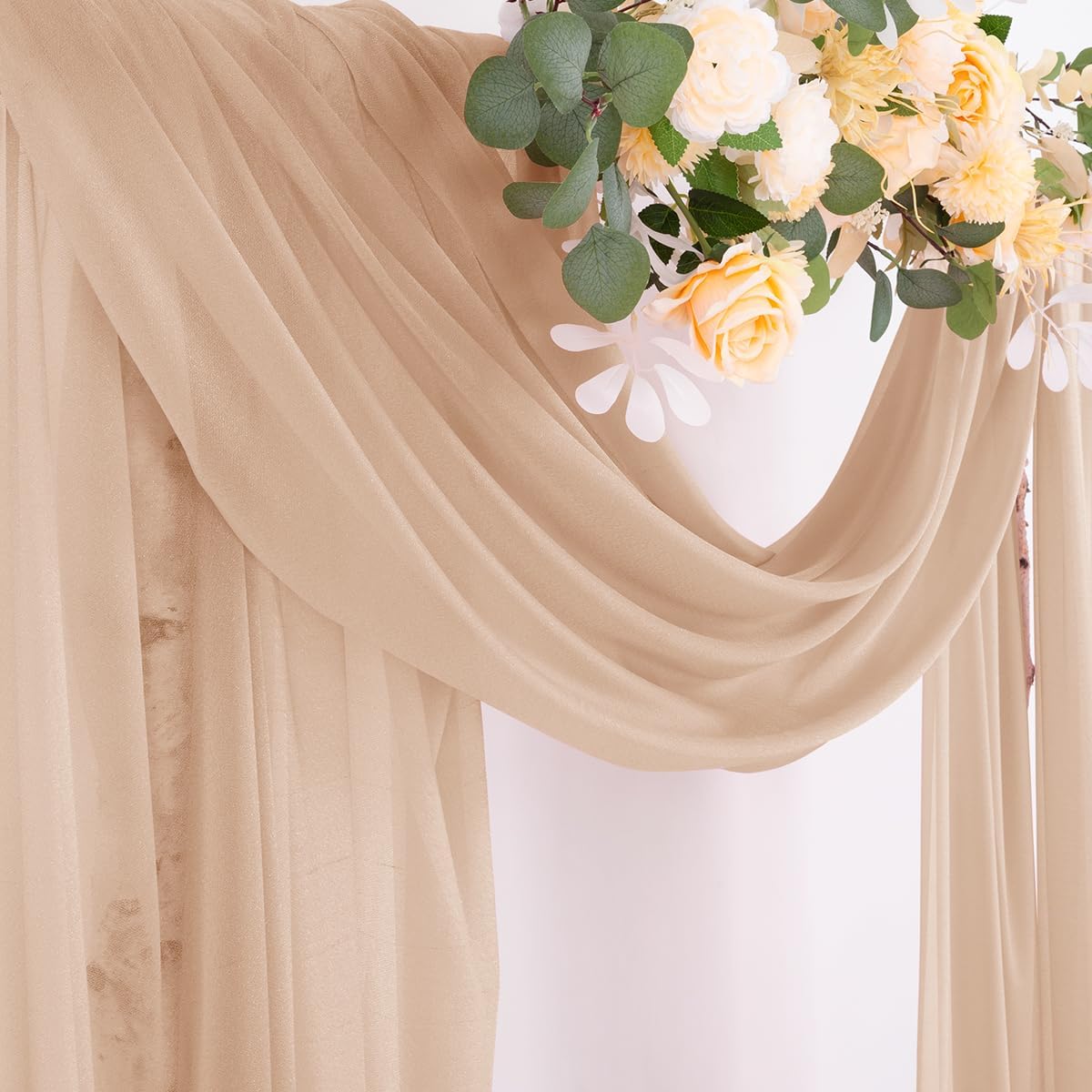 Socomi Wedding Arch Draping Fabric 29" x 20Ft 1 Panel Nude Sheer Outdoor Curtain Drapes Extra Long
