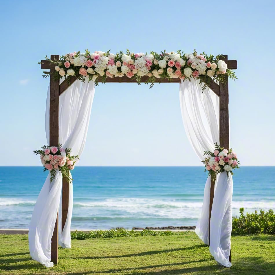 White Wedding Arch Draping Fabric 4 Panels 30'' x 18FT Sheer Chiffon Arch Drapery for Photo Booth
