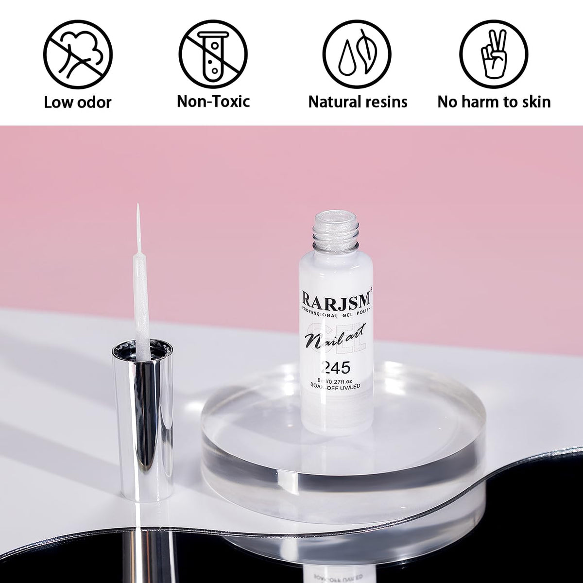 RARJSM Pearl White Gel Liner Nail Art Pearlescent Silver Shell Glitter Swirl Effect Gel Polish 8ml
