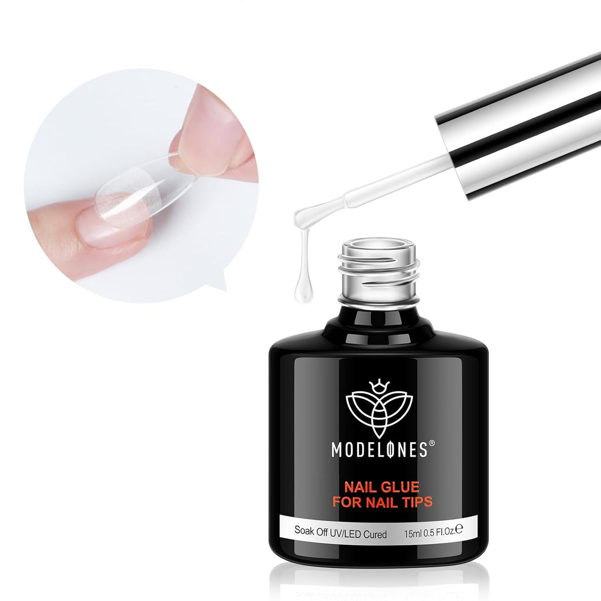 Modelones 9 in One Nail Glue Polish Set Brush On Gel Nail Glue 15ml for Rhinestone, Base Gel