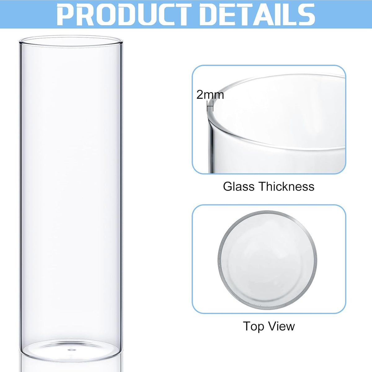 Sawysine 18 Pcs Glass Cylinder Vases 2.5''/2.95''/3.9'' Diameter Clear Flowers Vase Hurricane