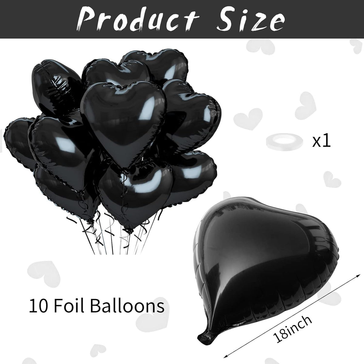 Biapian Foil Heart Balloons Black, 10PCS Black Heart Shape Balloons, Valentines Balloons 18inch
