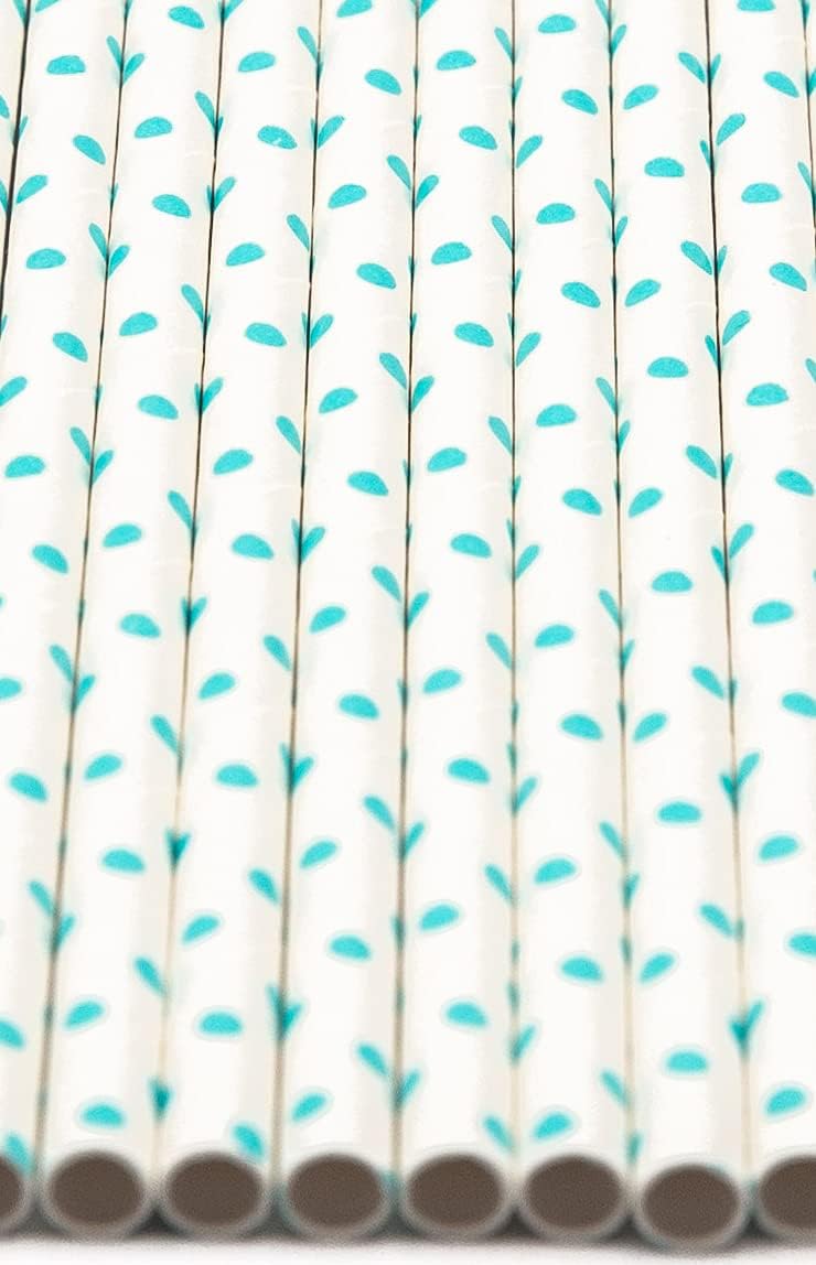 Pack of 900 Teal Blue Polka Dot Biodegradable 4-Ply Paper Drinking Straws (Compostable, Non-toxic