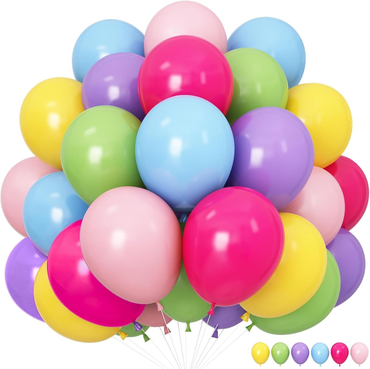 Colorful Rainbow Balloons Assorted Pink Blue Yellow Green Balloons 60PCS 12INCH Hot Pink Pastel