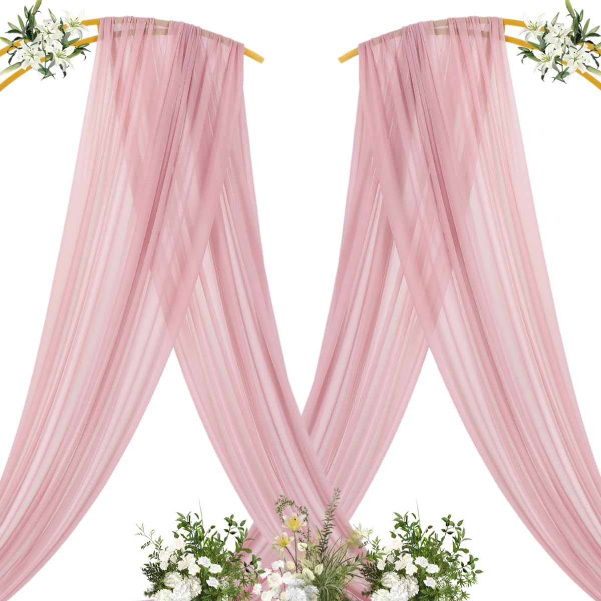 MLMC Dusty Rose Wedding Arch Draping Fabric 4 Panels 29" x 20 FT Extra Long Gauze Drapes Sheer