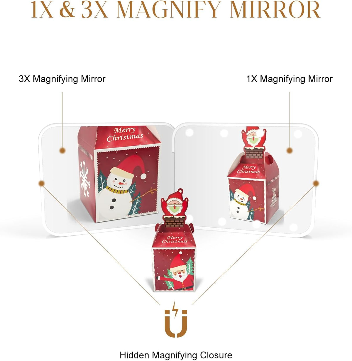 Compact Mirror, 1X/3X Magnification LED Pocket Mirror with Nternal BIattery, Mini Mirror for Purse