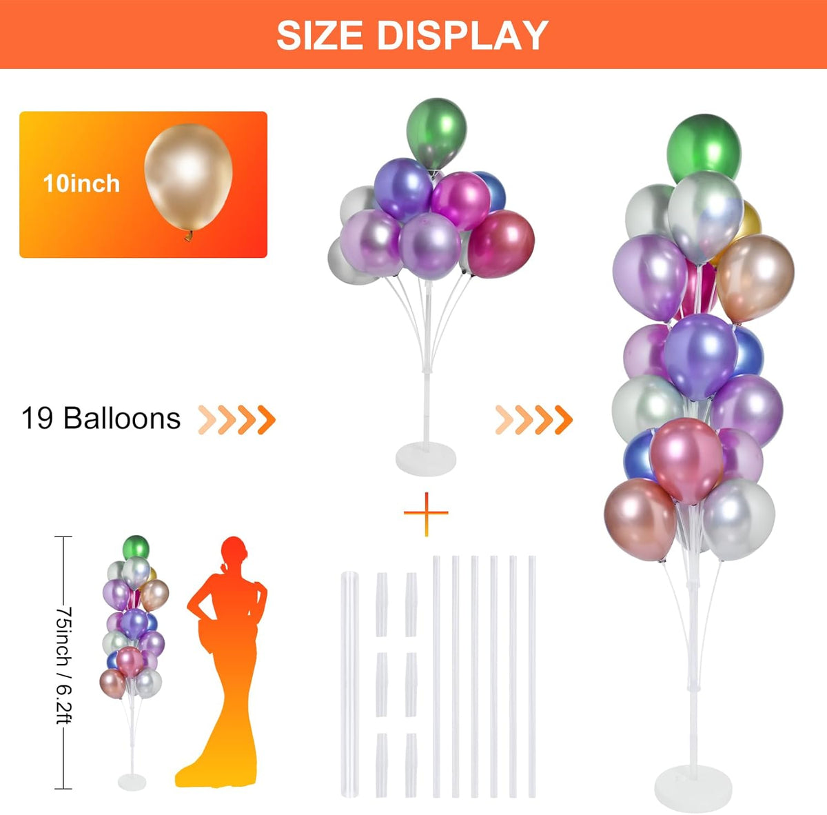 2 Sets of Balloon Stand Kit - 6ft Balloon Stands with Base, Balloon Sticks, Decorations for Party