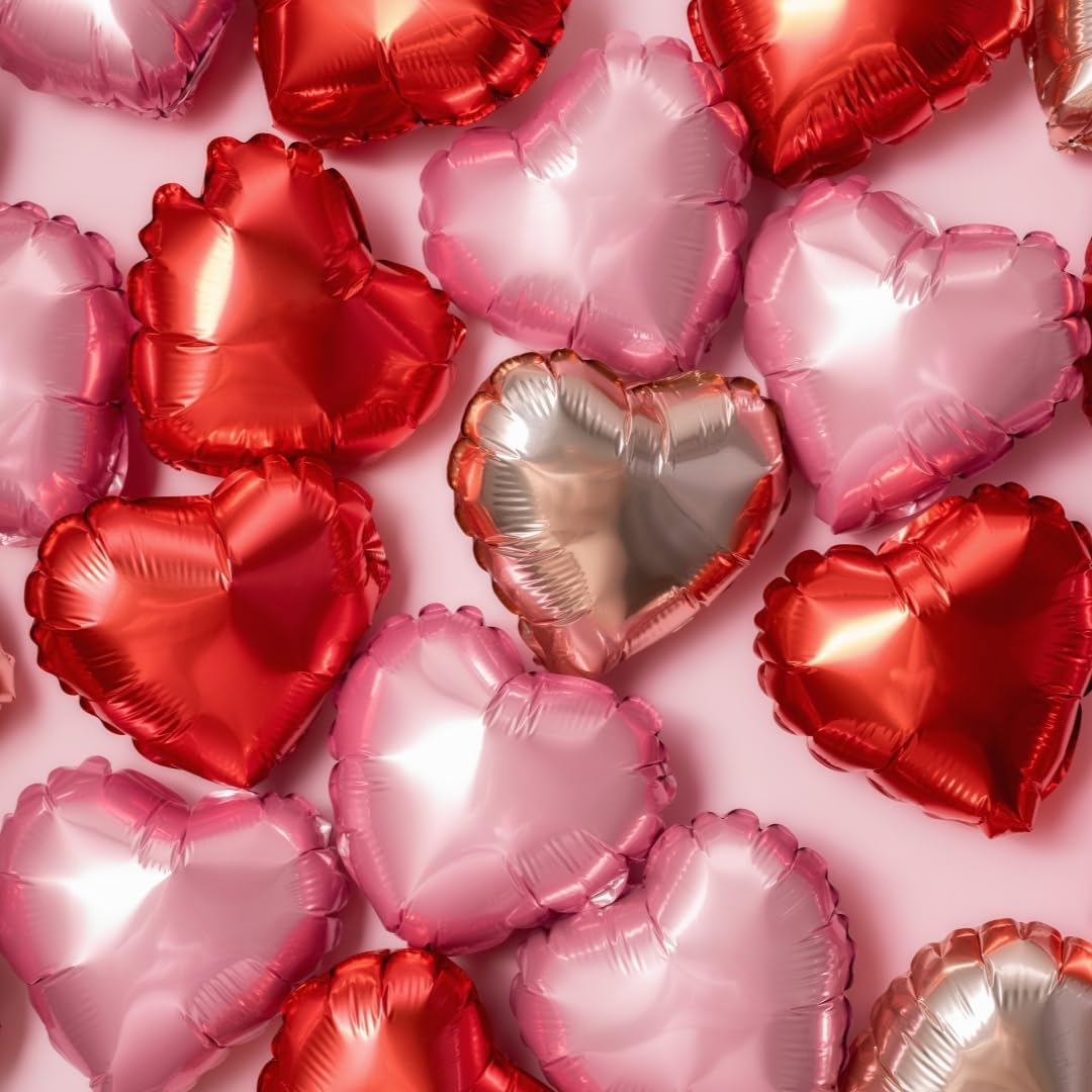 12Pcs 18 Inch Red, Hot Pink, Pink Heart Shaped Balloons, Love Balloons for Valentine's Day