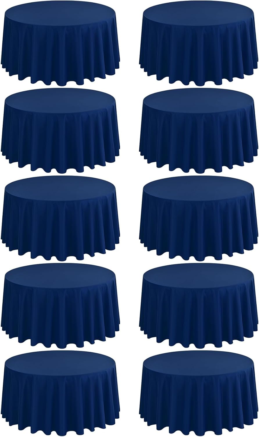 10 Pack Round Tablecloths - 120 Inch, Navy Blue Polyester Table Cover for Round Table, Stain and