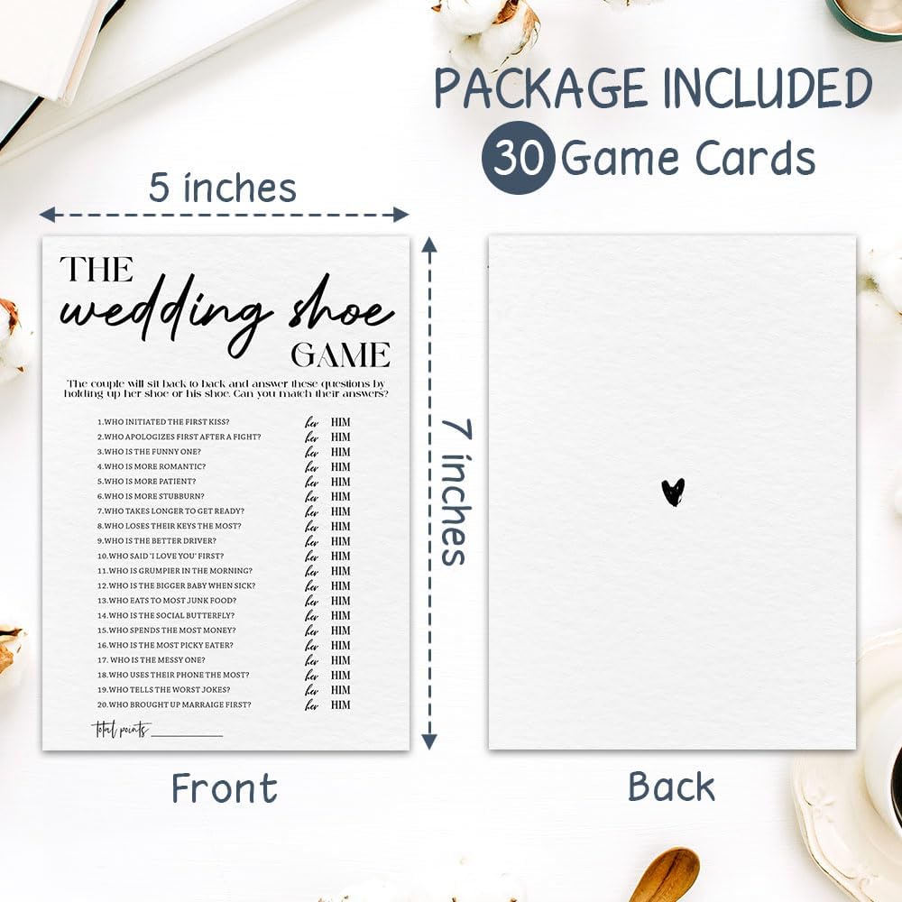 30 Minimalism Game Cards - Wedding Shoe Game - Bridal Shower, Engagement, Mr & Mrs, Newlyweds