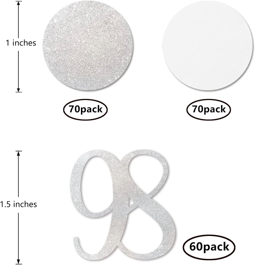 Silver Glitter 98 Confetti, 98th Birthday Number Confetti, 200pcs Anniversary Party Table