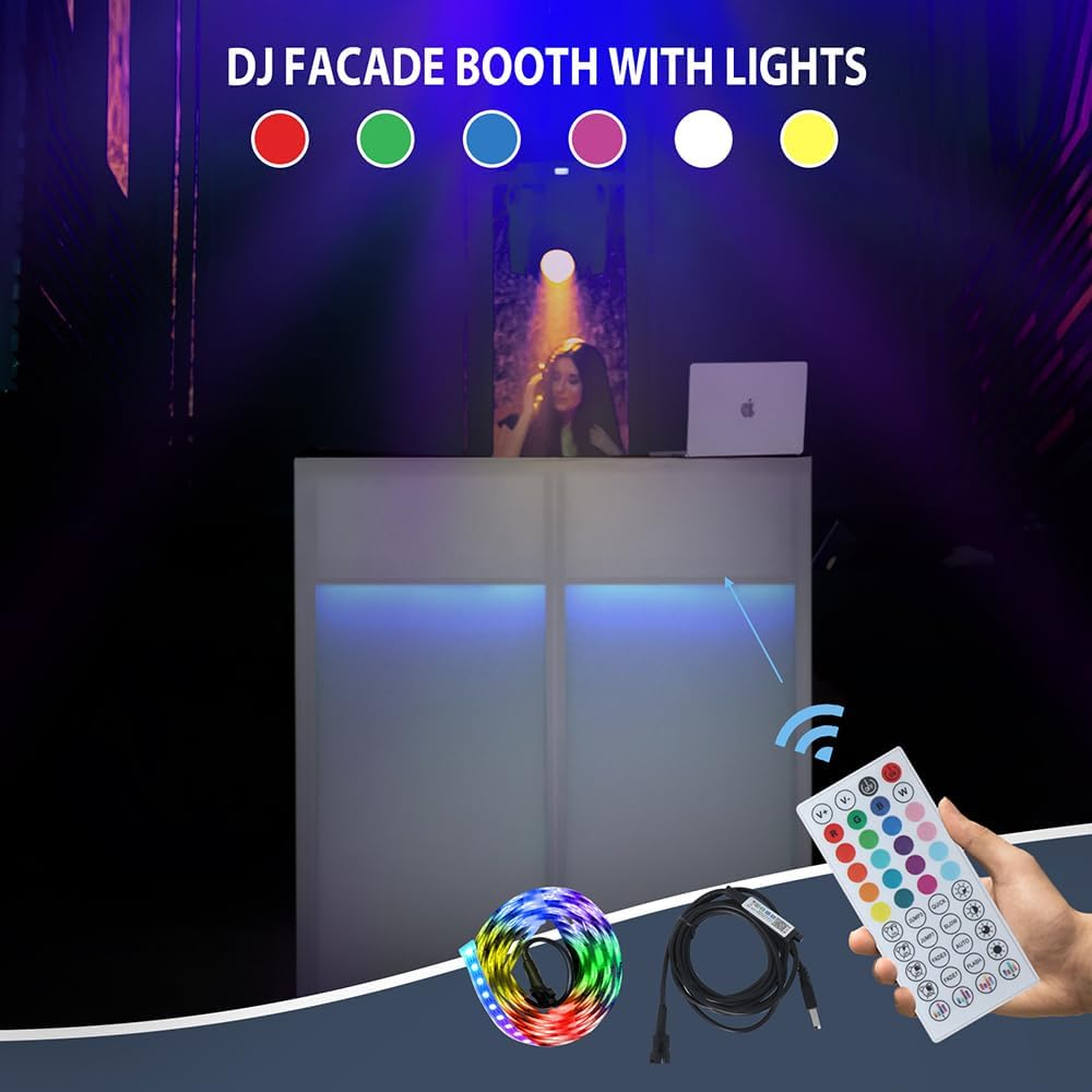 LUCKUP DJ Facade Booth 41"L x 20"W Portable DJ Facade with White & Black Scrim, Foldable DJ Table