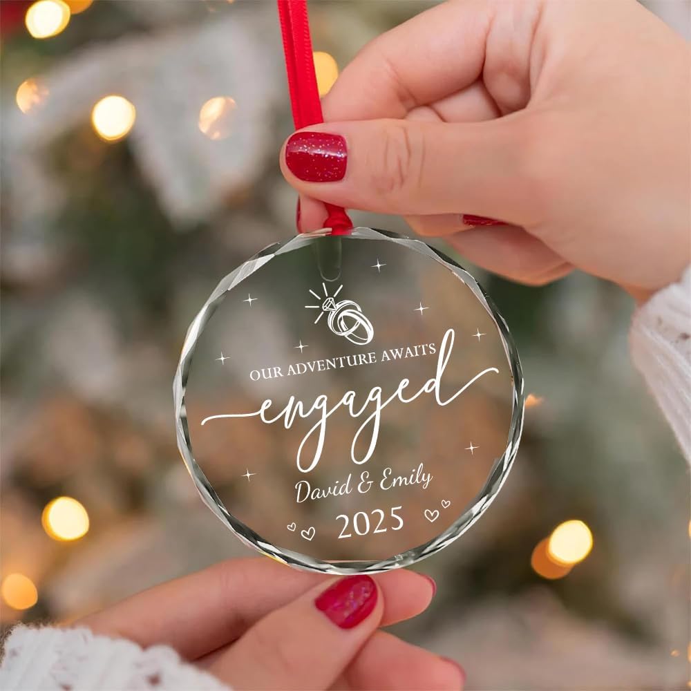 Personalized Engagement Gifts For Couples - Newly Engaged Couples Christmas Ornaments - Happy