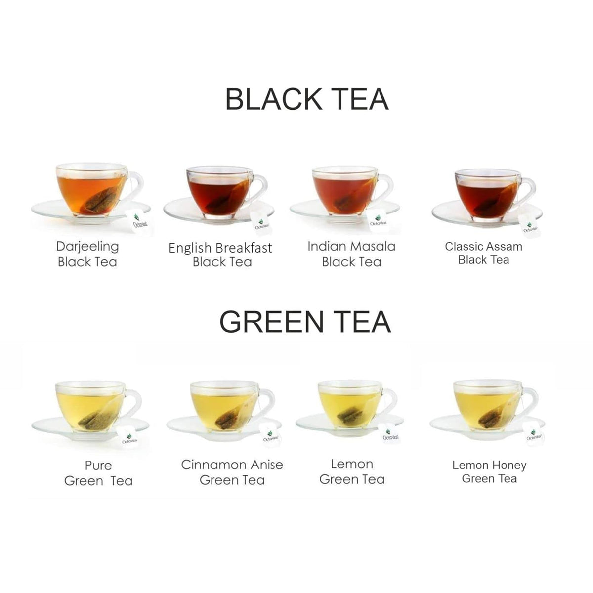 Octavius Gift's Select - Assorted Tea in Wooden Box | 6 Flavors, 60 Tea Bags | Black & Green Tea |