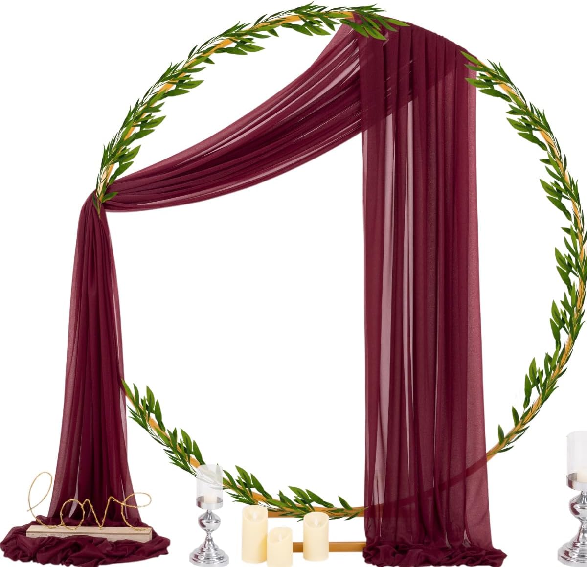 Socomi Wedding Arch Draping Fabric 29" x 20Ft 4 Panels Burgundy Sheer Outdoor Curtain Drapes Extra