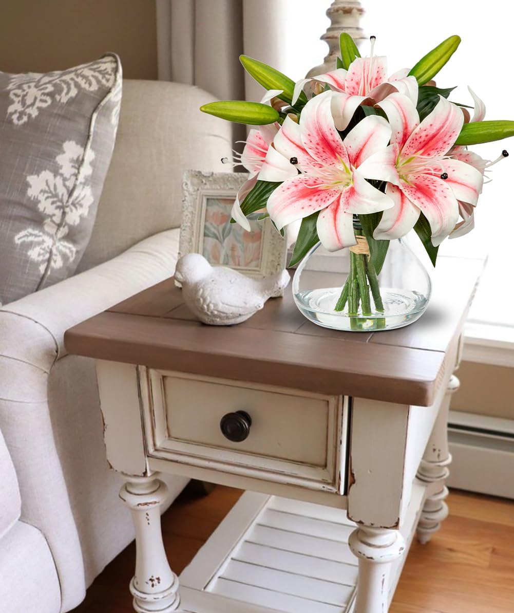 Artificial Flowers Tiger Lily Real Touch with Vase Easter Lily Pink Lilies Silk Faux Flowers