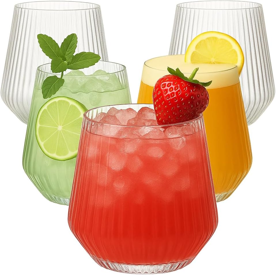 40 count Origami Ripple Unbreakable Stemless Plastic Wine Champagne Whiskey Glasses Elegant Durable