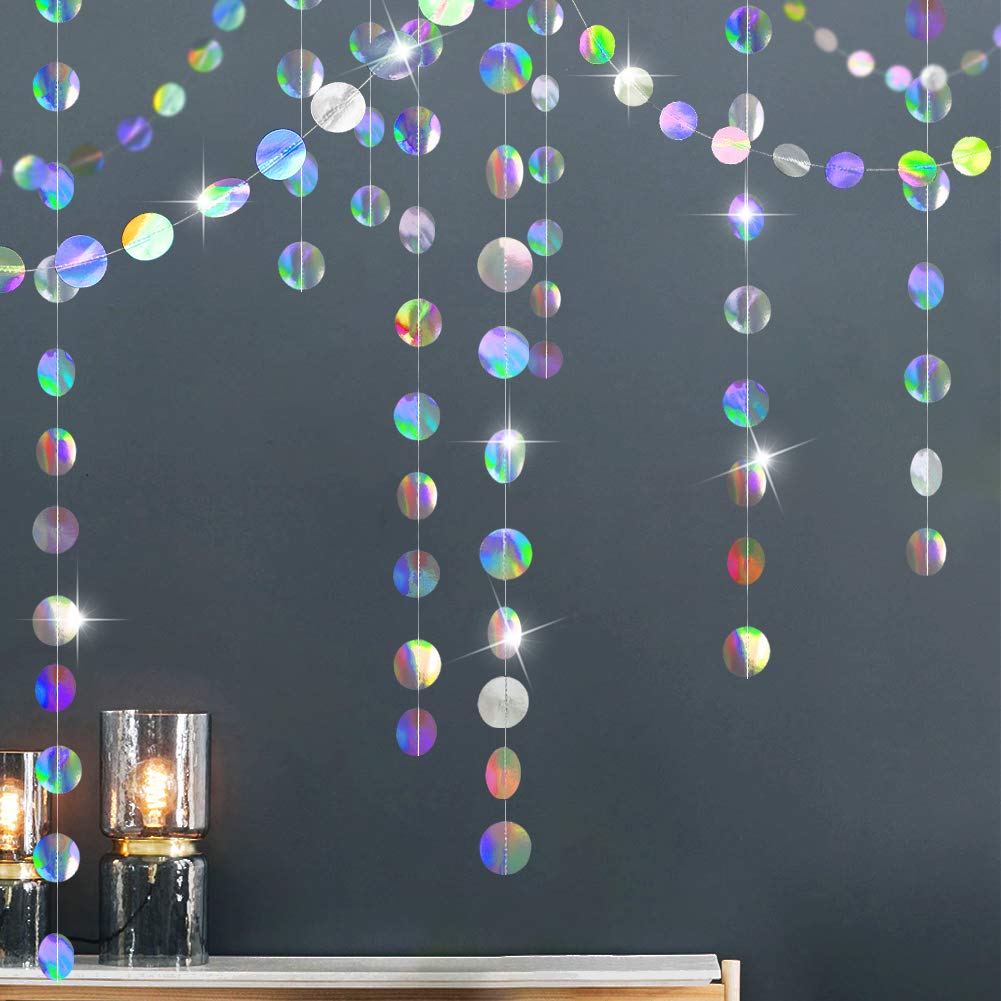 Cheerland Iridescent Party Decorations Holographic Circle Garlands Disco Theme Birthday Decorations