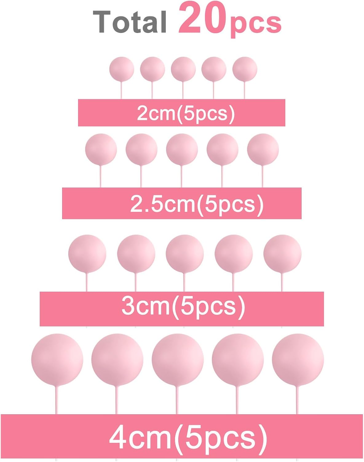 ASTARON 20 Pcs Ball Cake Topper Decorations Mini Balloons Cake Topper Sticks Light Pink Balls Cake