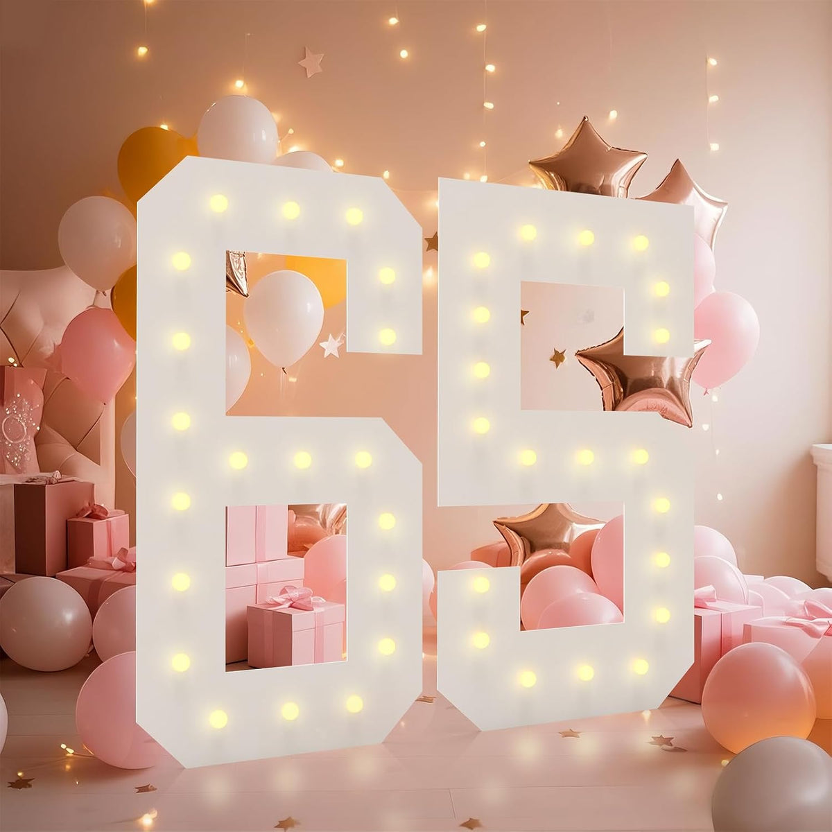 LOBOOM 4FT Light Up Numbers, Marquee Numbers 4 Feet Tall Giant Number 65 Mosaic Big Number Sign for